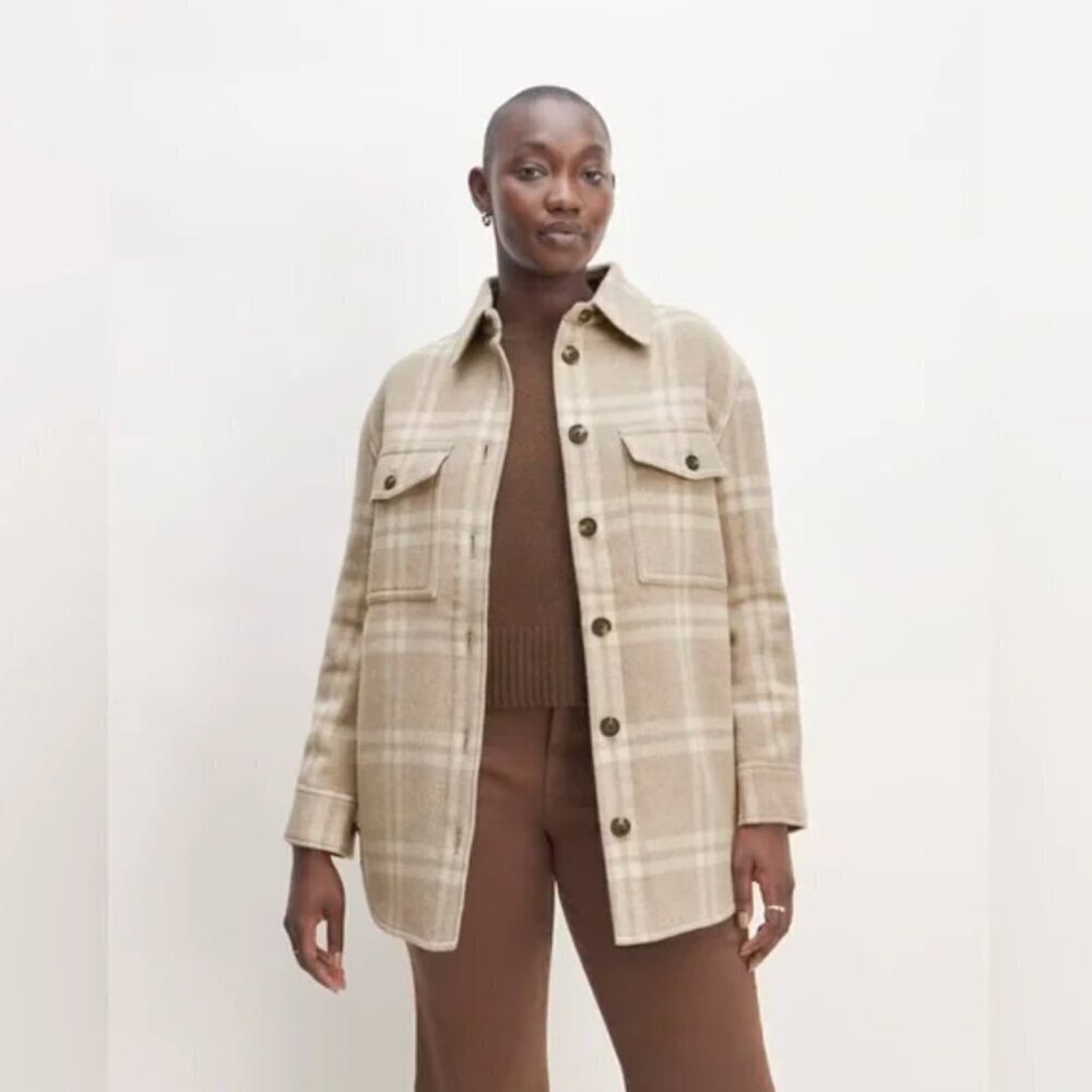 Everlane Plaid Shacket in Beige and Cream